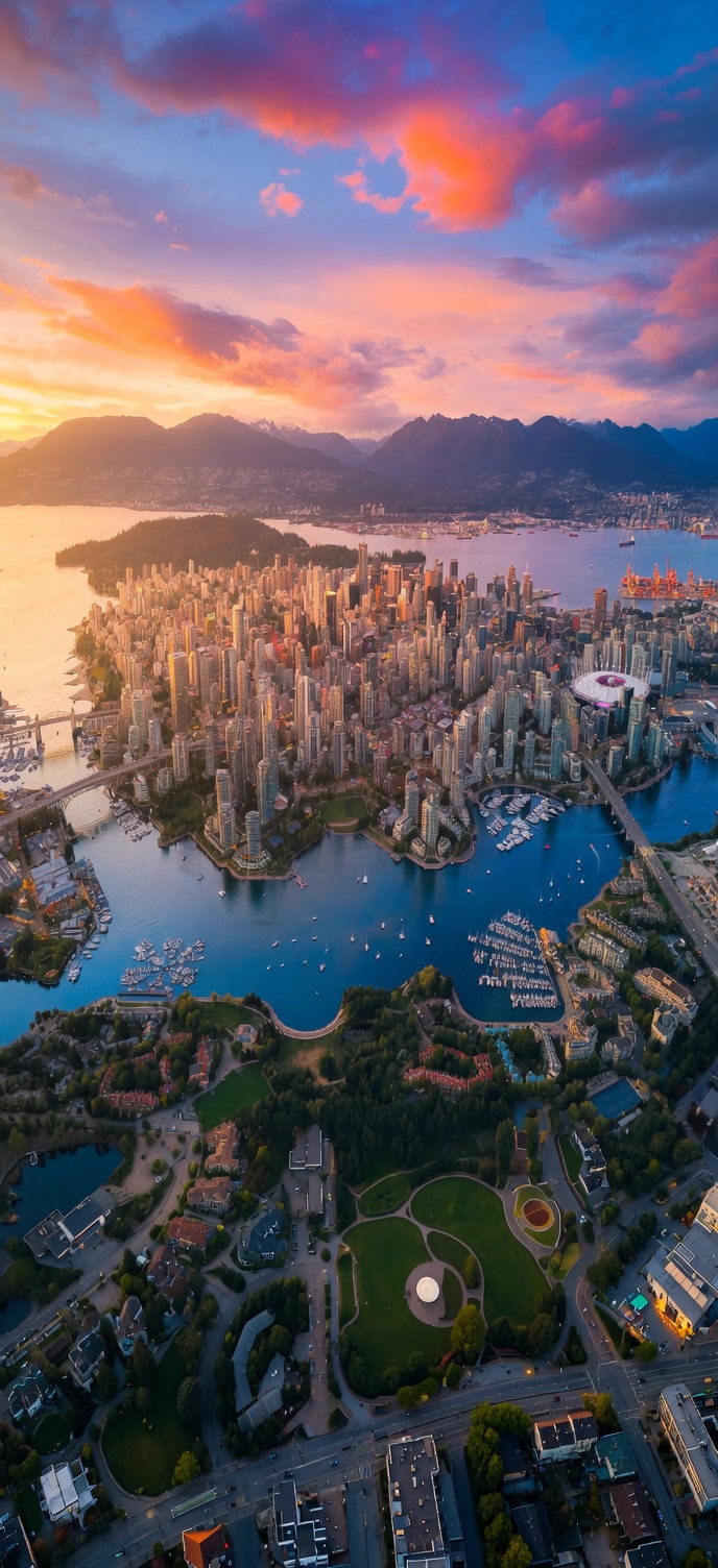 Canadian city skyline at sunset
